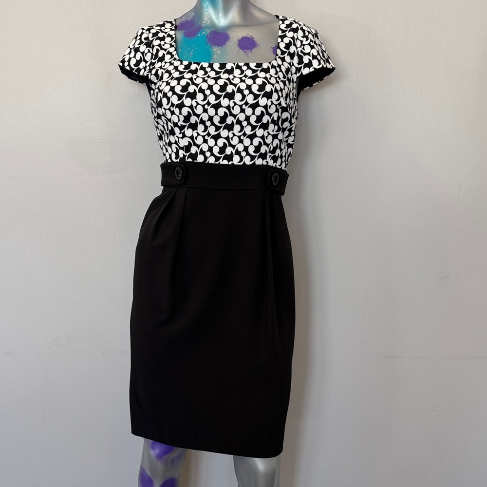 London Times Black and White Midi Dress